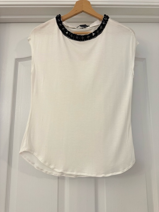 Armani Exchange Tops - A|X Armani Exchange White Sleeveless Top Black Sequin Embellished Neckline S P
